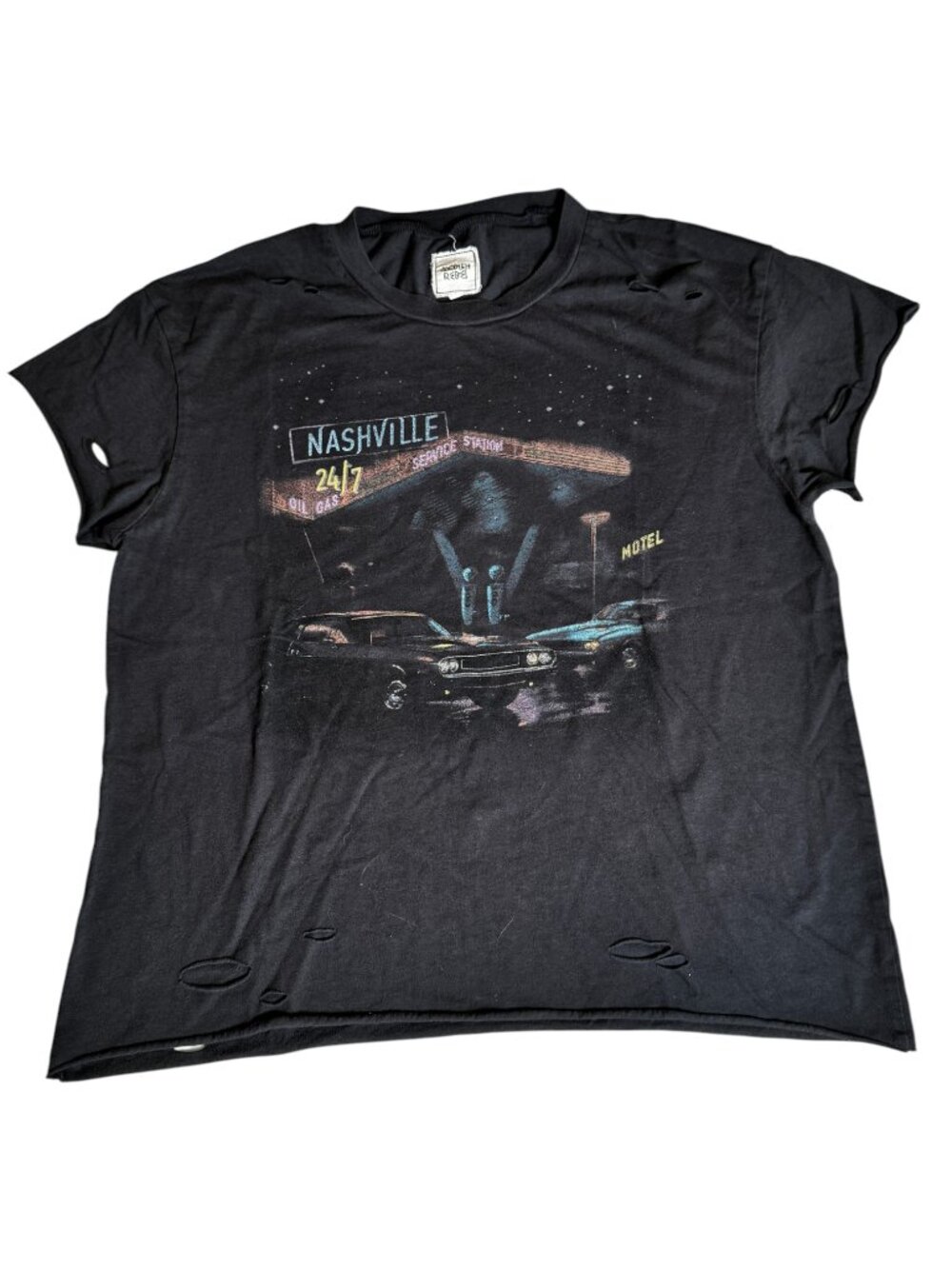 Modish Rebel Nashville Distressed Deconstructed Graphic Tee Black Size M